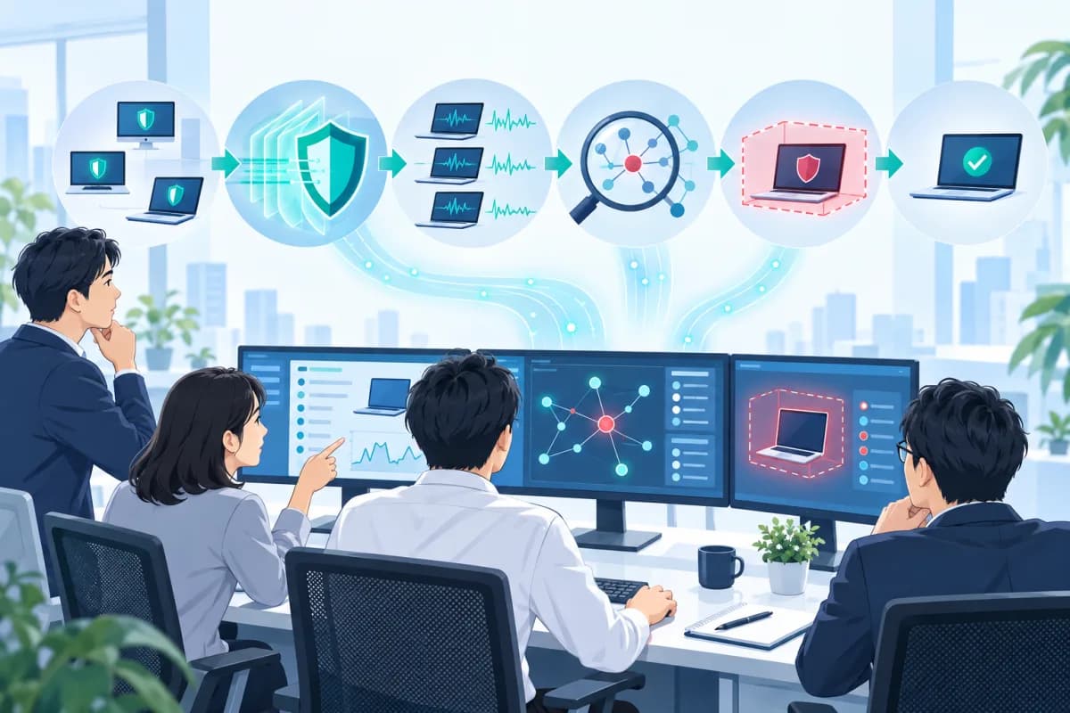 中小企業がEDRによる検知と調査と端末隔離の必要性を検討するイメージ