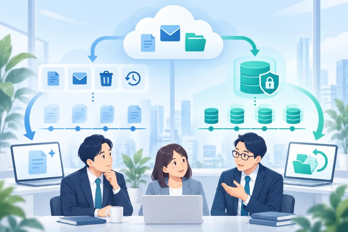Microsoft 365の標準復旧と独立バックアップを比較するイメージ