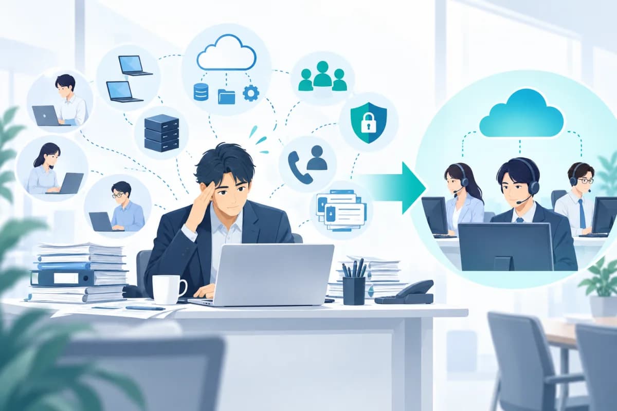 IT担当者がいない会社の業務を外部サポートへつなぐイメージ