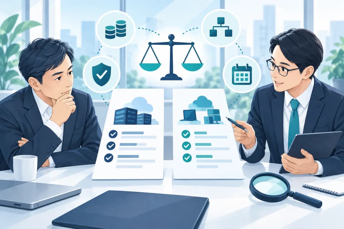 ITベンダーの複数提案を第三者と比較検討するイメージ
